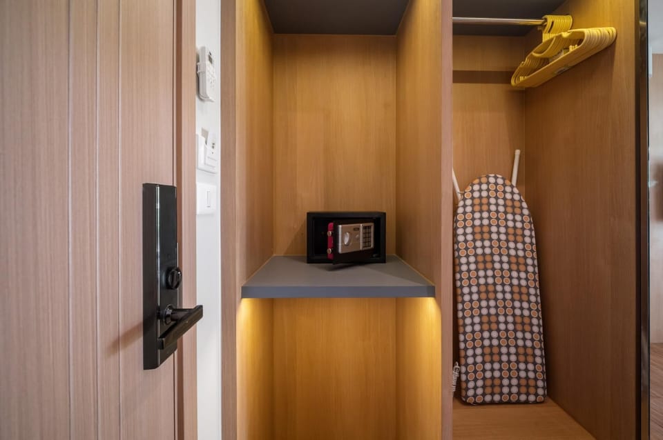 In-room electronic safe box for secure storage of personal belongings and valuables.