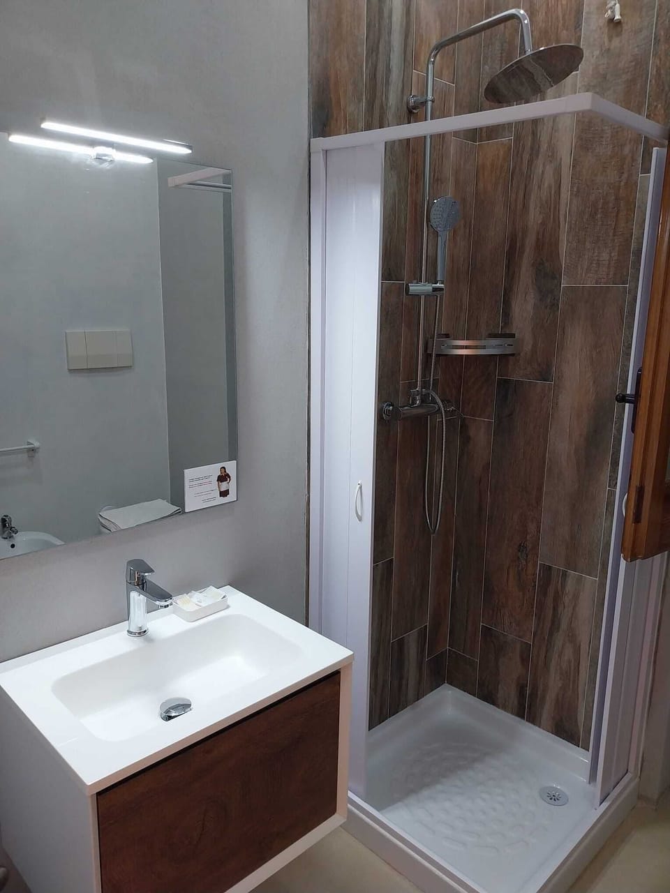 Hair dryer, bidet, towels, soap