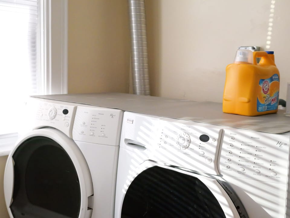 On main floor. Washer and dryer. Detergent provided. 