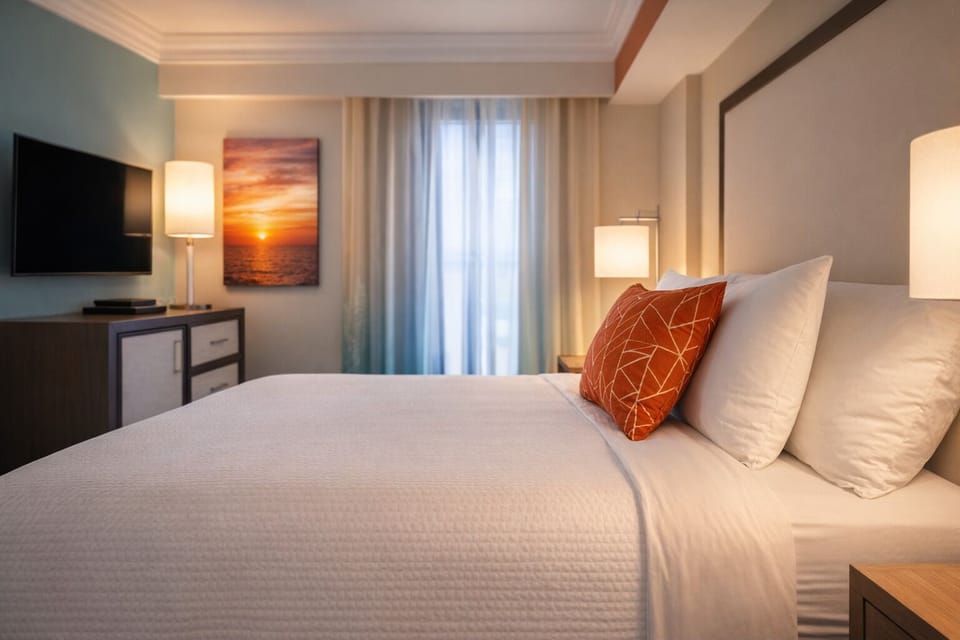 Sink into crisp linens and enjoy a cozy night in.