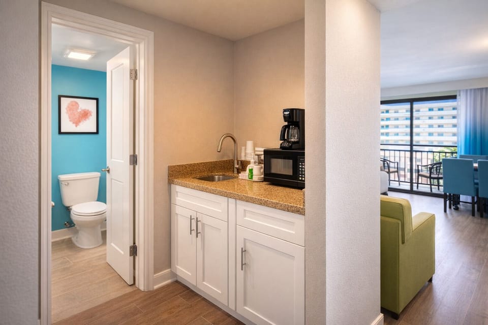 Wake up to easy coffee and snacks at the handy kitchenette.