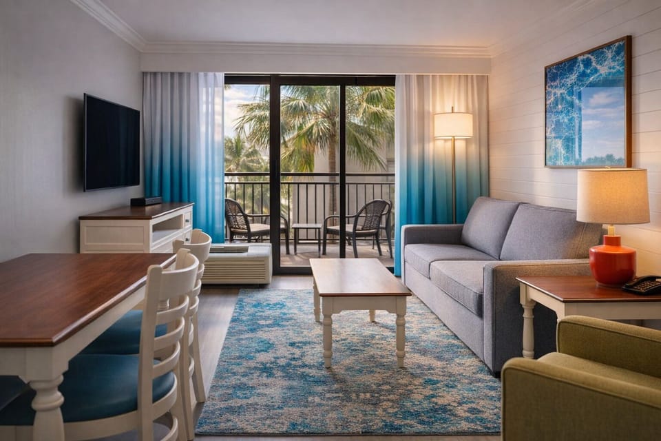 Unwind on the sofa with breezy balcony views.