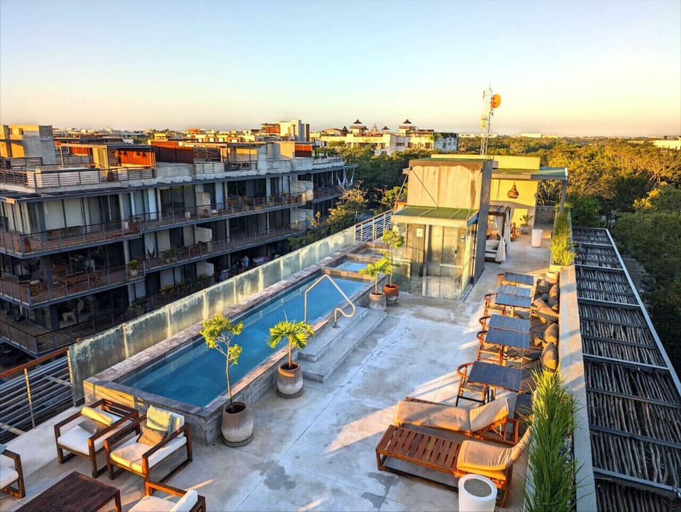 Soak up the sun by the rooftop pool — cool vibes, clean water, and lounge in style!