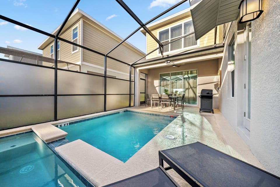 Step into your own private oasis with a sparkling pool surrounded by sleek, modern fencing for privacy. Enjoy lounging on the stylish poolside chairs while sunlight dances on the water, creating a perfect ambiance for relaxation.