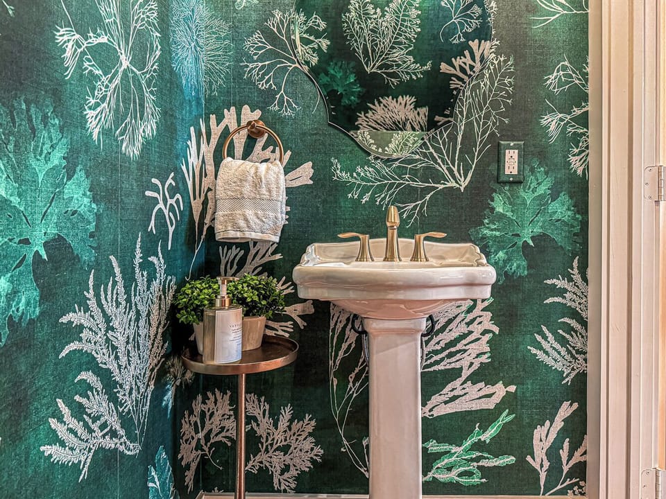 Coastal glam powder room