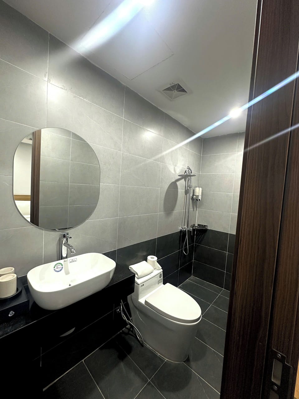 Shower, hair dryer, slippers, bidet