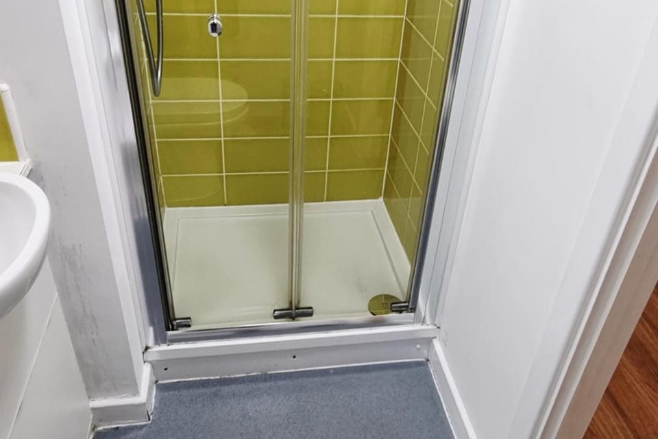 Shower, free toiletries, towels, toilet paper