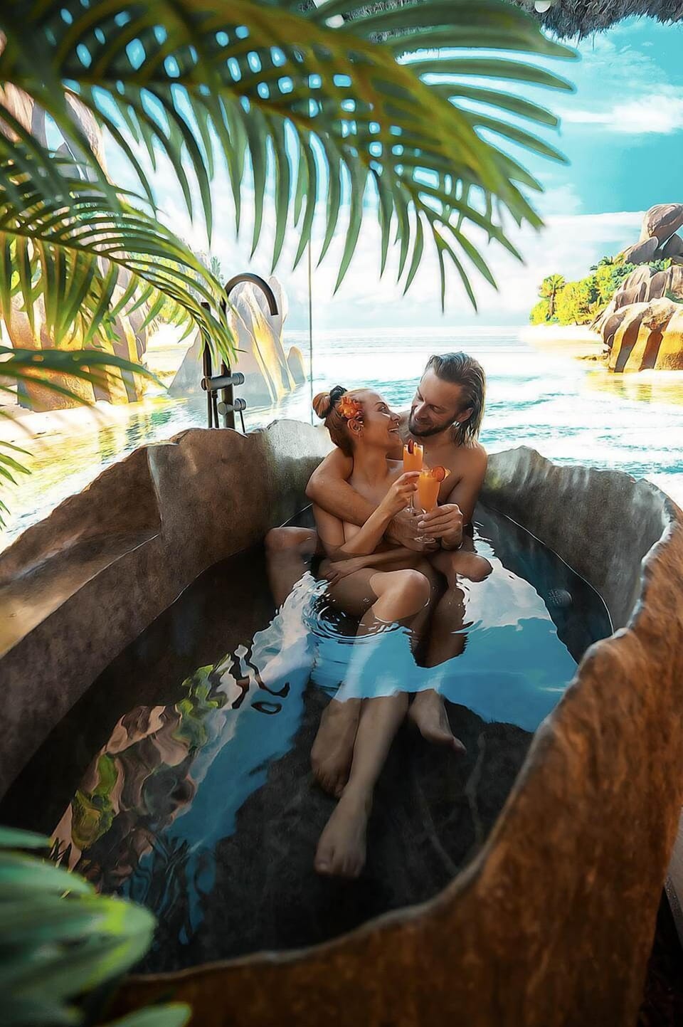 Baignoire pierre romantique pour un moment à deux