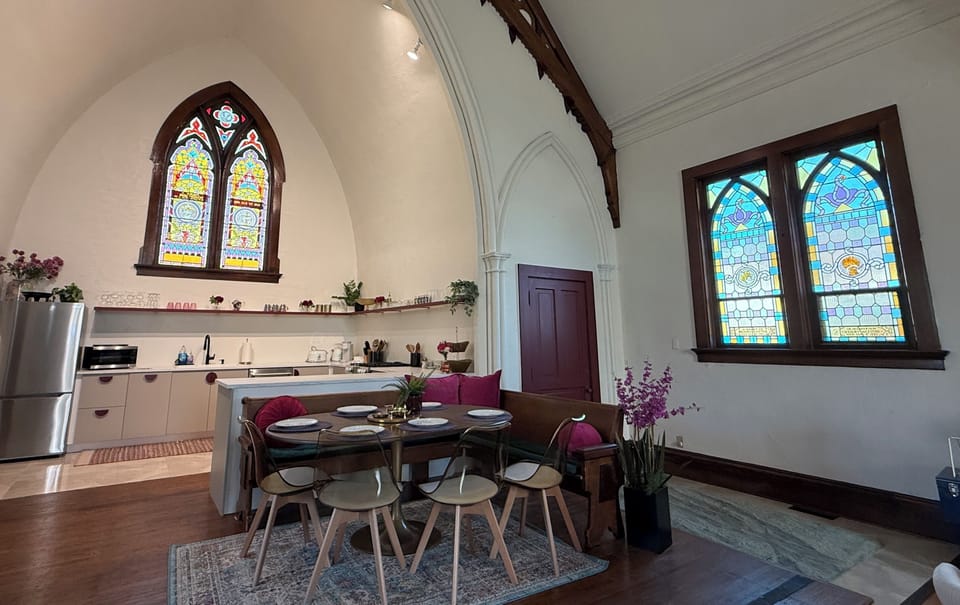 This one-of-a-kind kitchen and dining area.