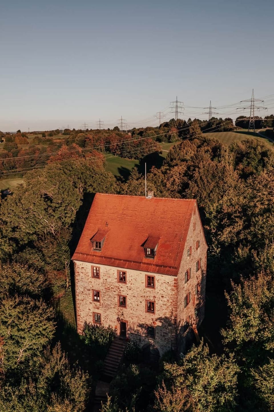 Drone flight view of the castle