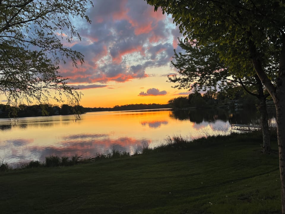 Scenic sunset views over Fountain Lake. 