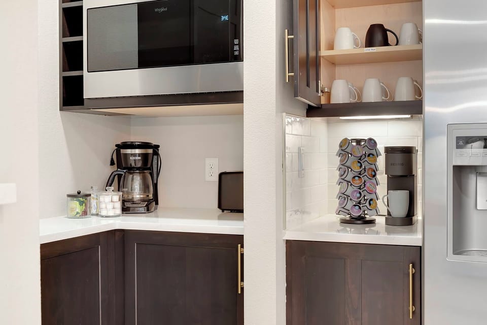 Fully stocked coffee and tea bar with premium blends and comforting flavors
