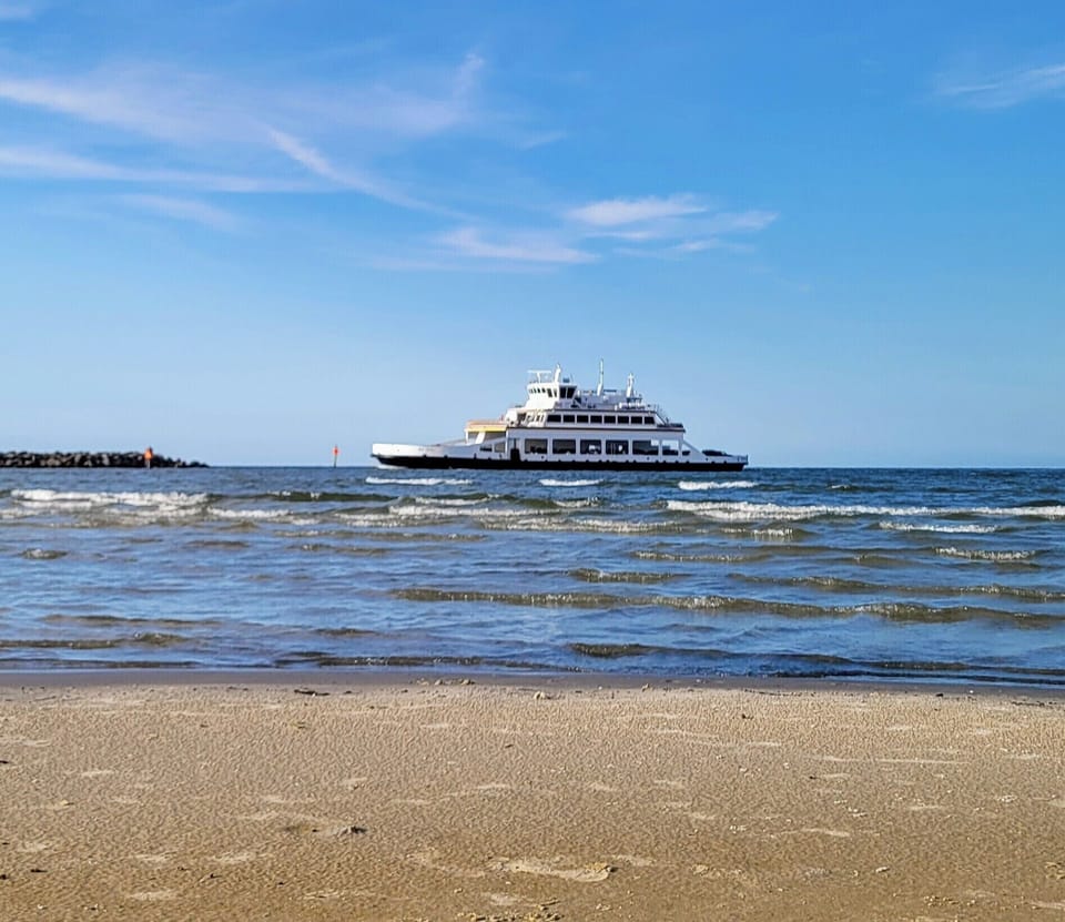 Cedar Island ferry from the beach