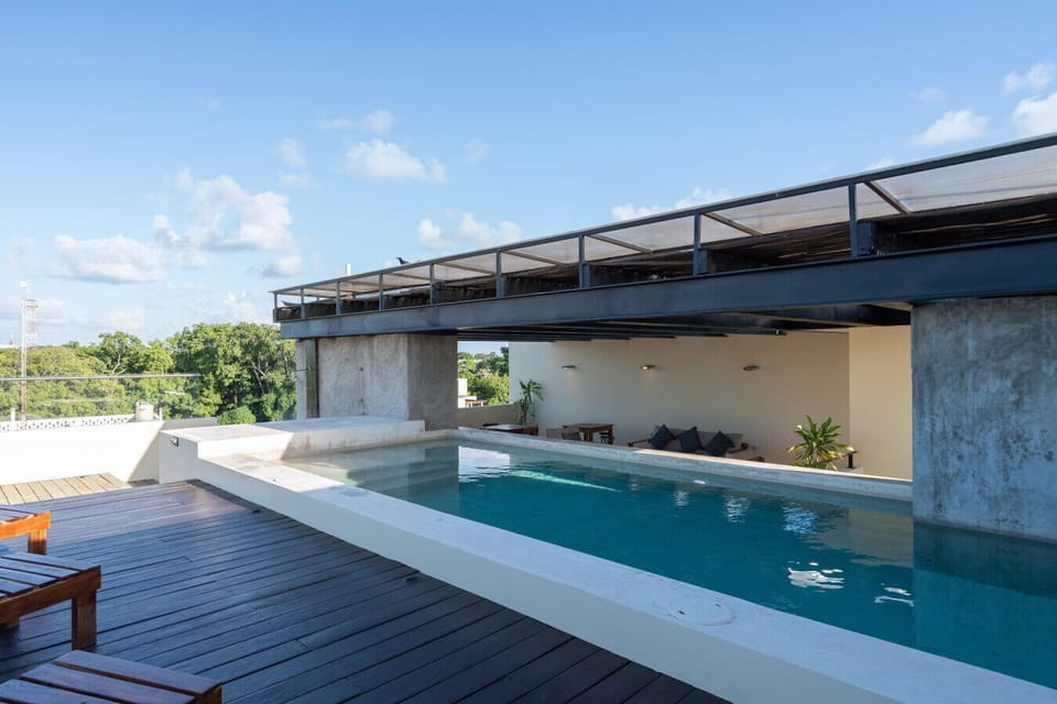 Beautiful rooftop pool perfect for relaxing and enjoying the view.