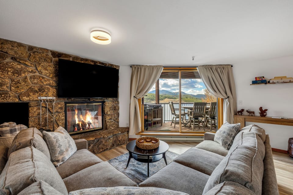Living Room with Cozy Fireplace and Wonderful Views