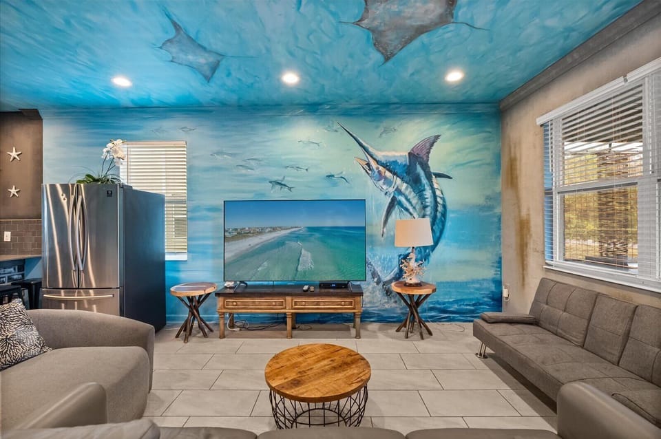 Living room with large TV