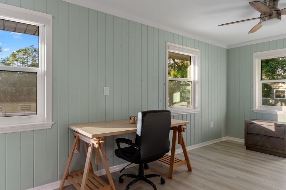 Workspace with plenty of outlets for computers