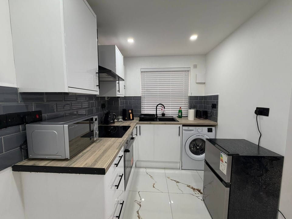 Fridge, microwave, oven, electric kettle