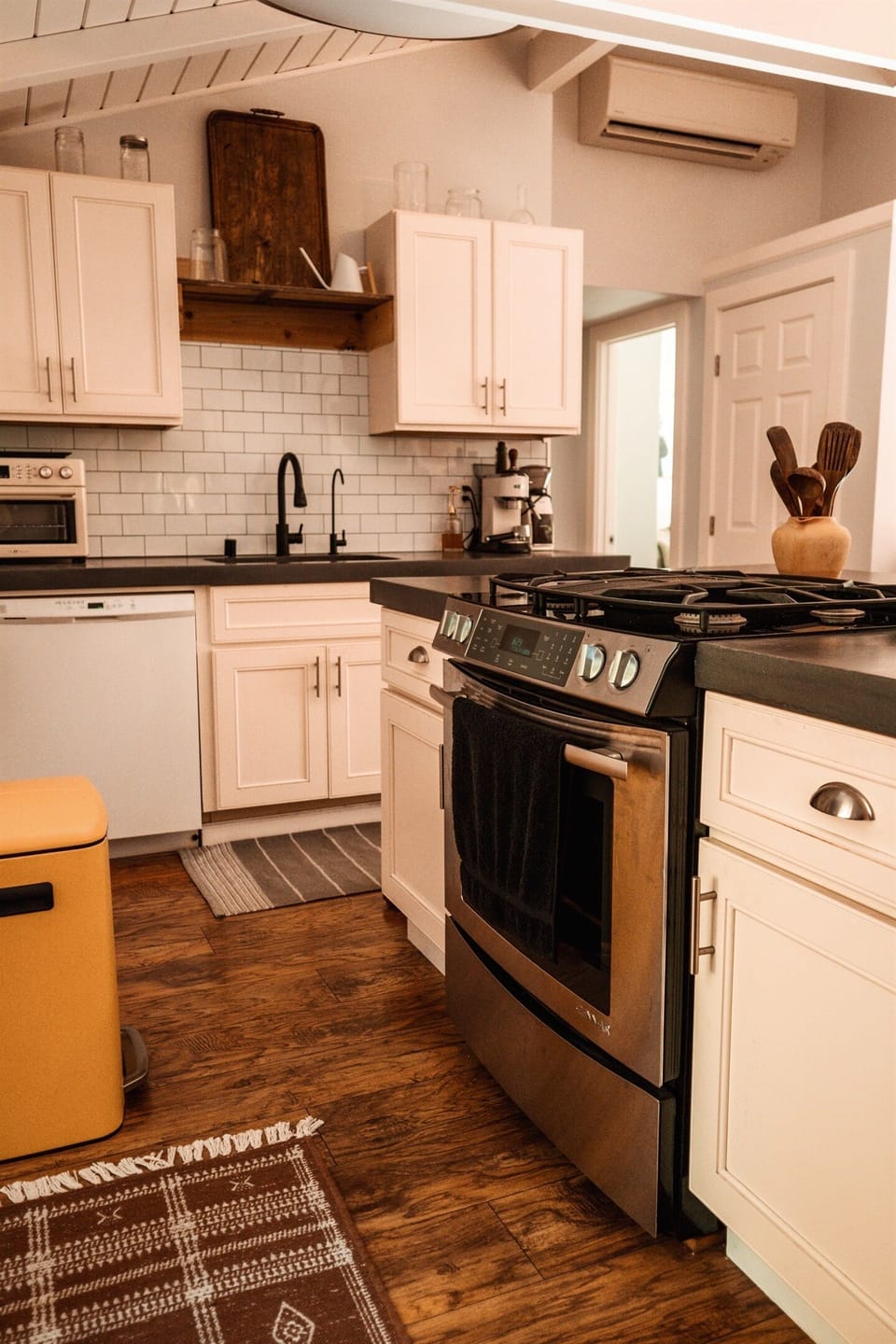 Gourmet kitchenette: fully stocked, sleek countertops and everything you need for a relaxing stay.”