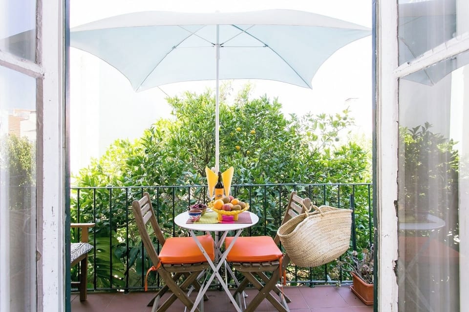 Sunny balcony with fresh trees!
