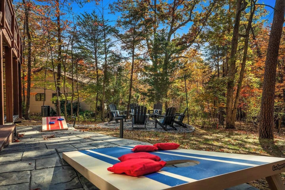Cornhole, outdoor fun, and cozy fire pit just steps away