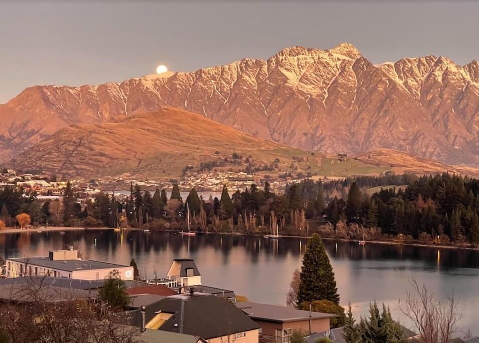 Evening sunset and Moon rise over the Remarkables!  View is from the deck.