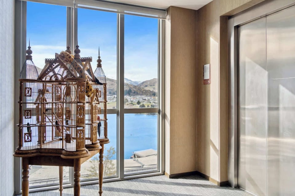 Shared building space with lake views by the lift