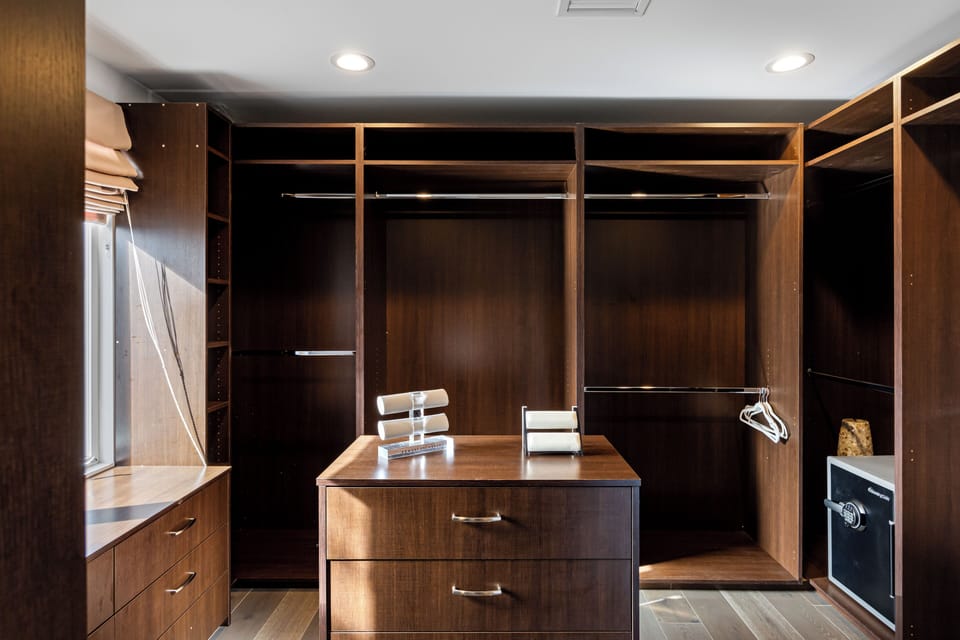 Closet space in the primary bedroom.