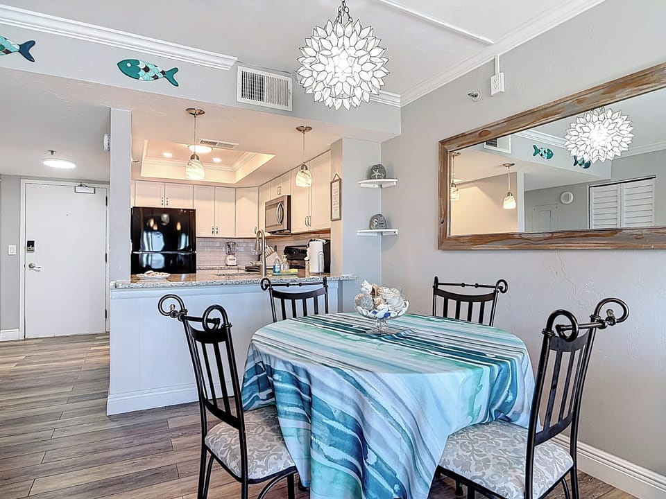 Dinette table with view of kitchen