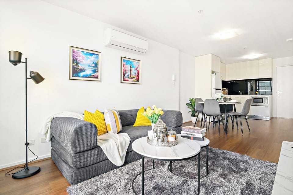 Stylish Living Area with Comfy Sofa Bed & Designer Touches