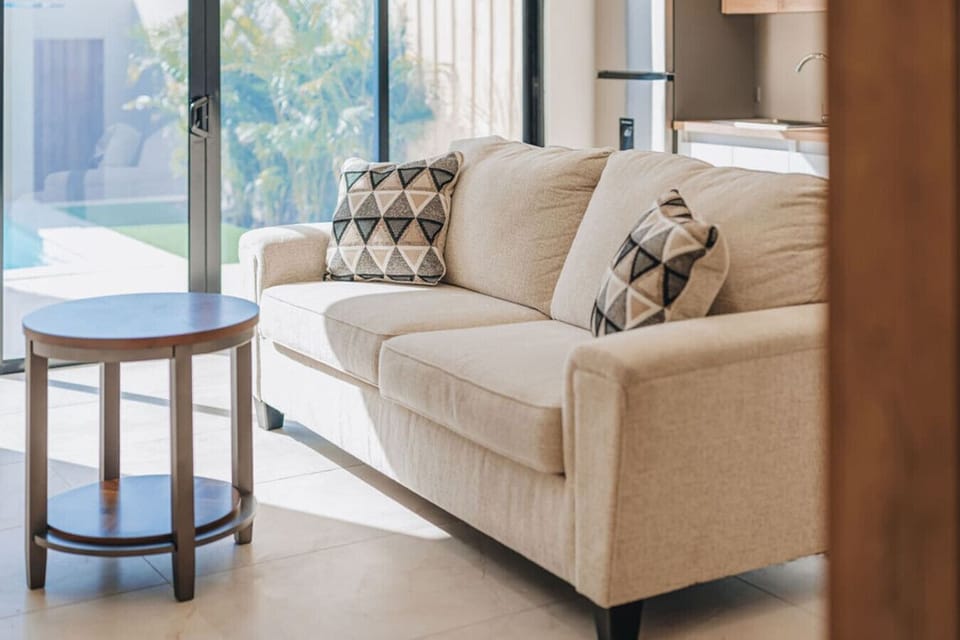Unwind on plush furnishings and stylish pillows.