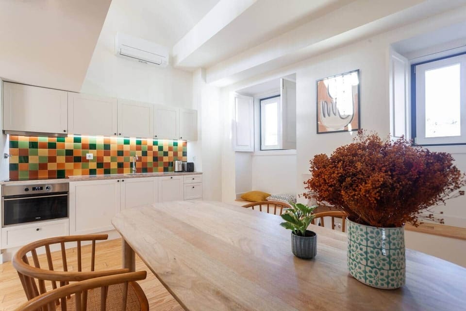 Dining table and kitchen