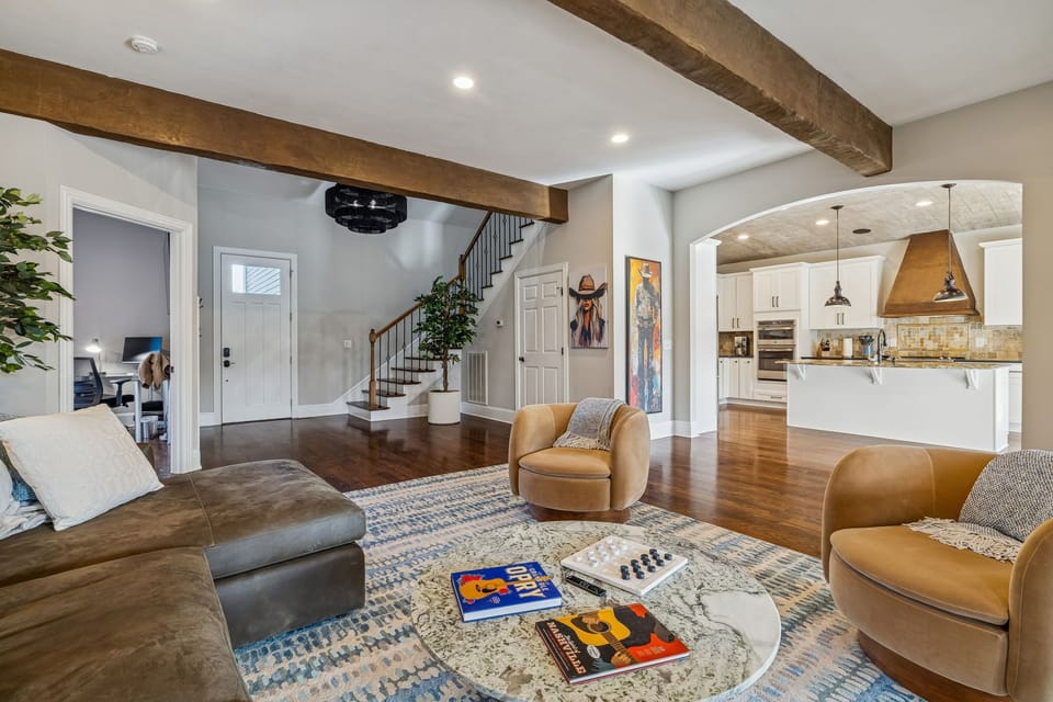 View of entrance area from Living Room with entrance to Master Suite on Left