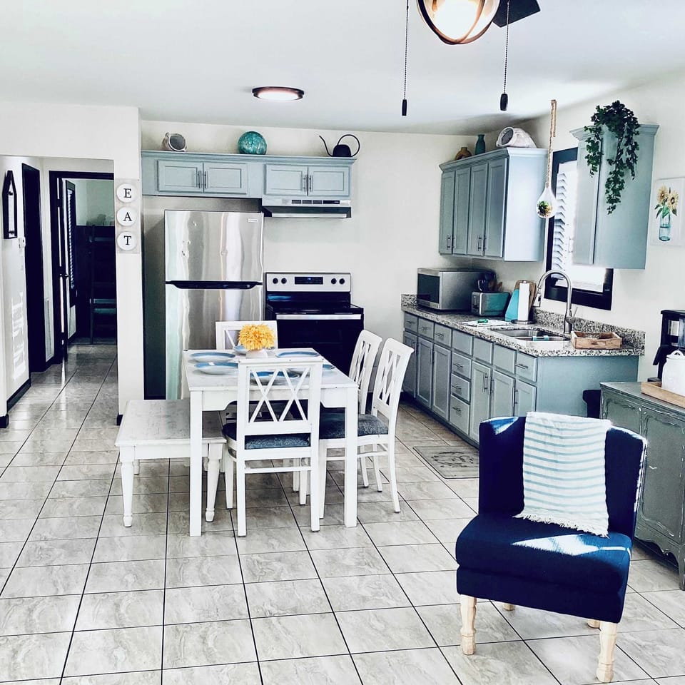 Open living, dining, and kitchen space