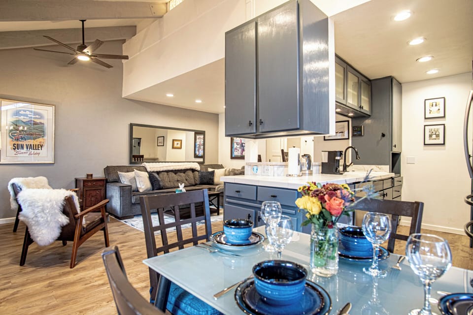 Dining area open to living room and kitchen.