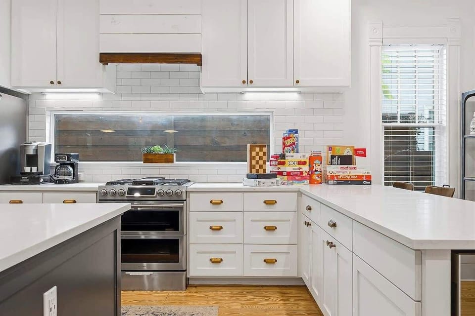 Home chefs will enjoy the stainless steel appliances and ample counter space.