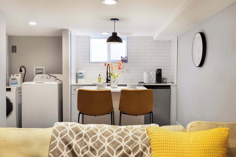 Compact kitchenette with essentials for simple meal prep.