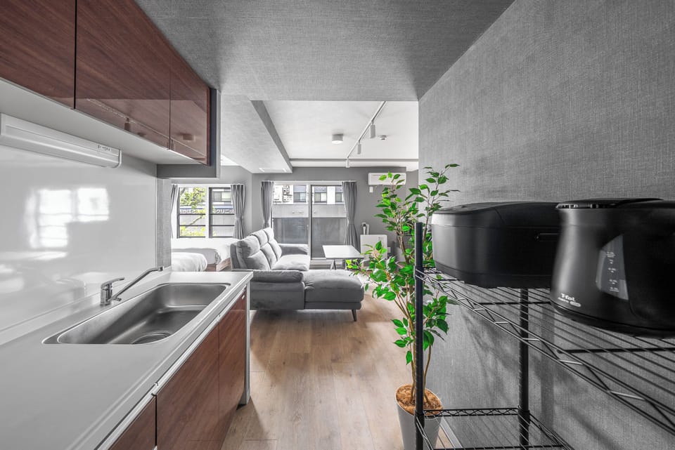 Fridge, microwave, stovetop, rice cooker