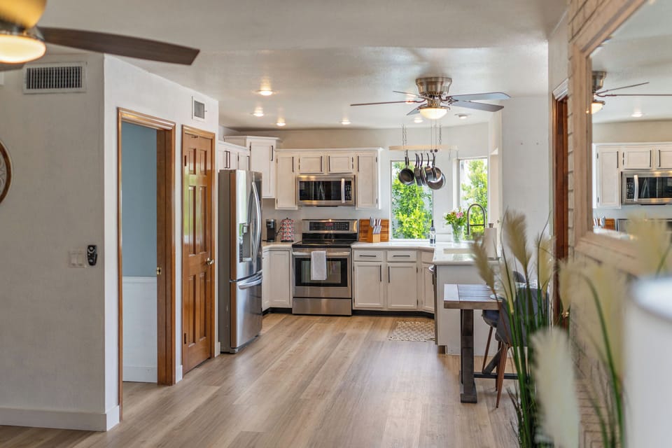 Open, functional kitchen ideal for group stays.