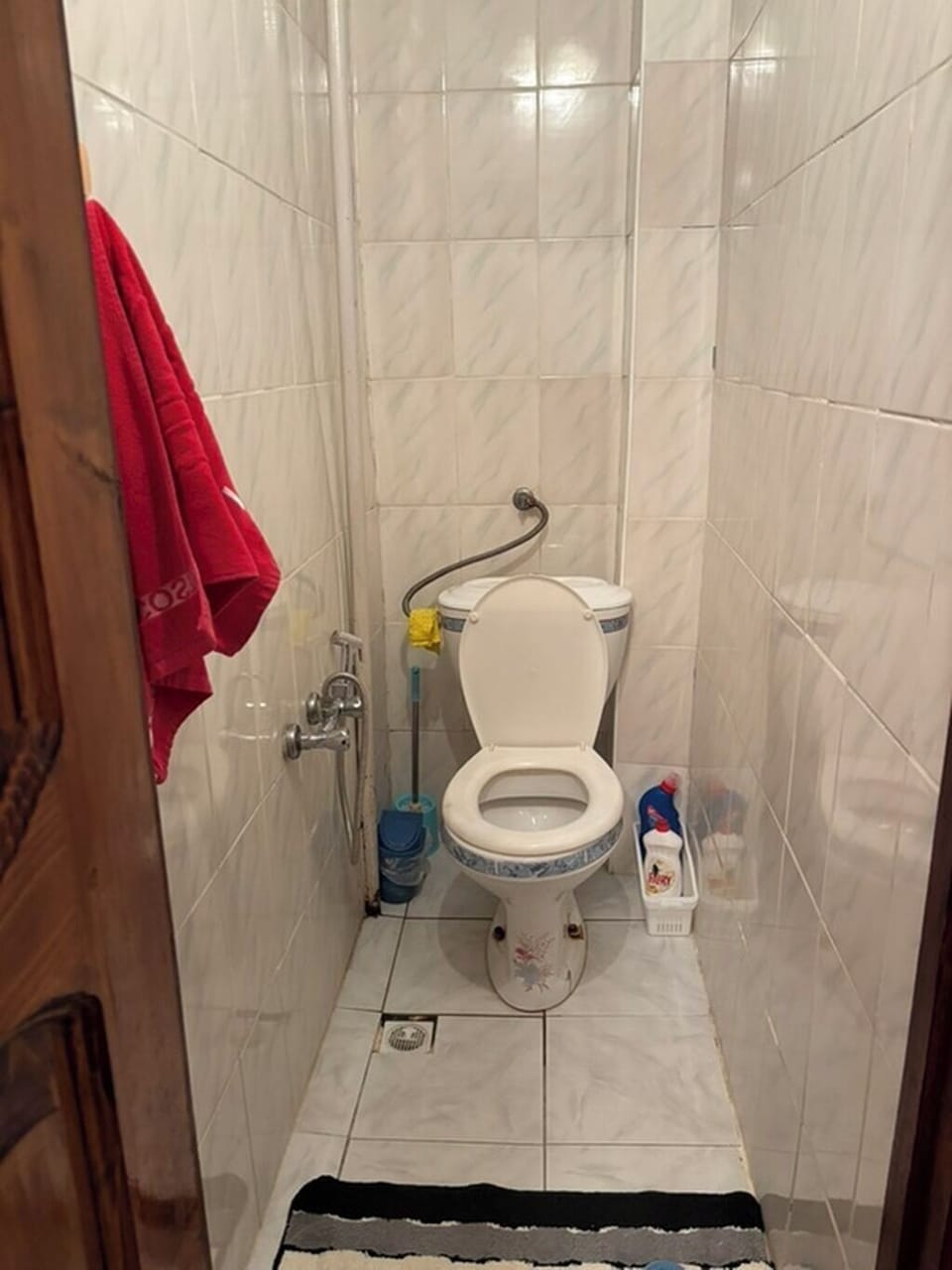 Hair dryer, slippers, towels, soap