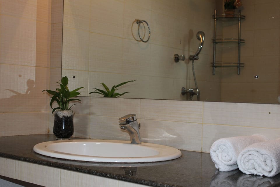 Combined shower/tub, free toiletries, bidet, towels