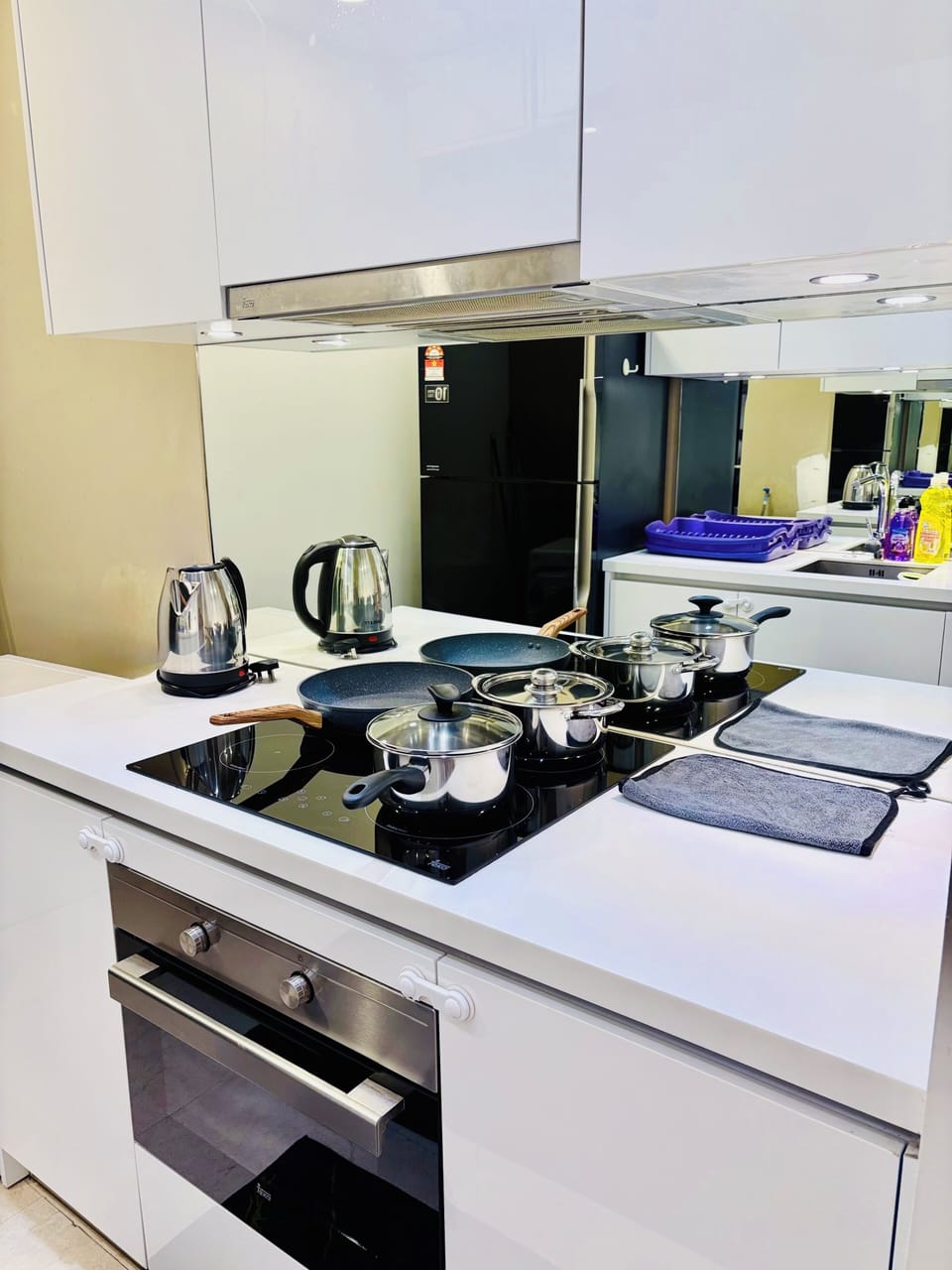 Toaster, cleaning supplies, freezer, paper towels