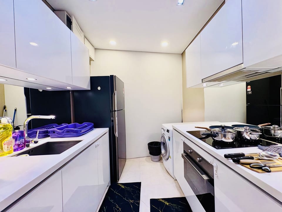 Toaster, cleaning supplies, freezer, paper towels