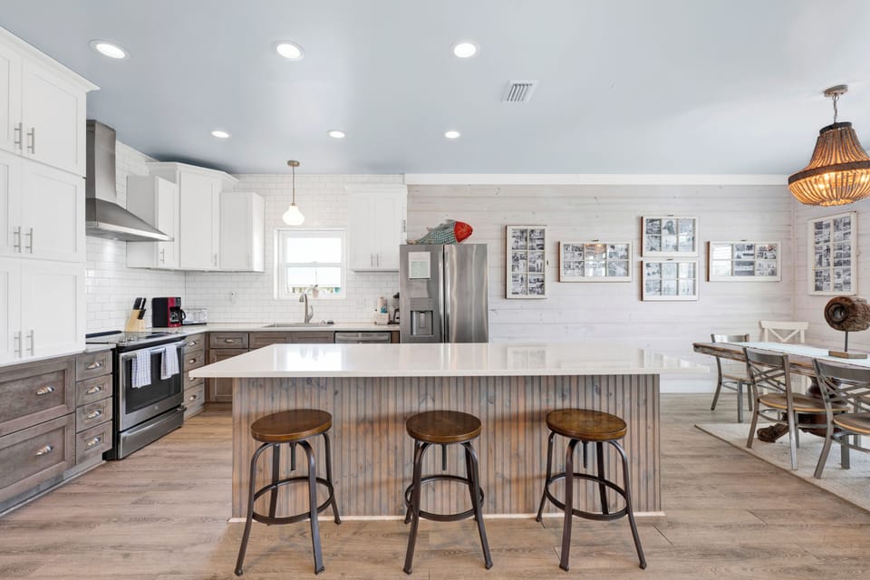 Spacious kitchen with large island and seating