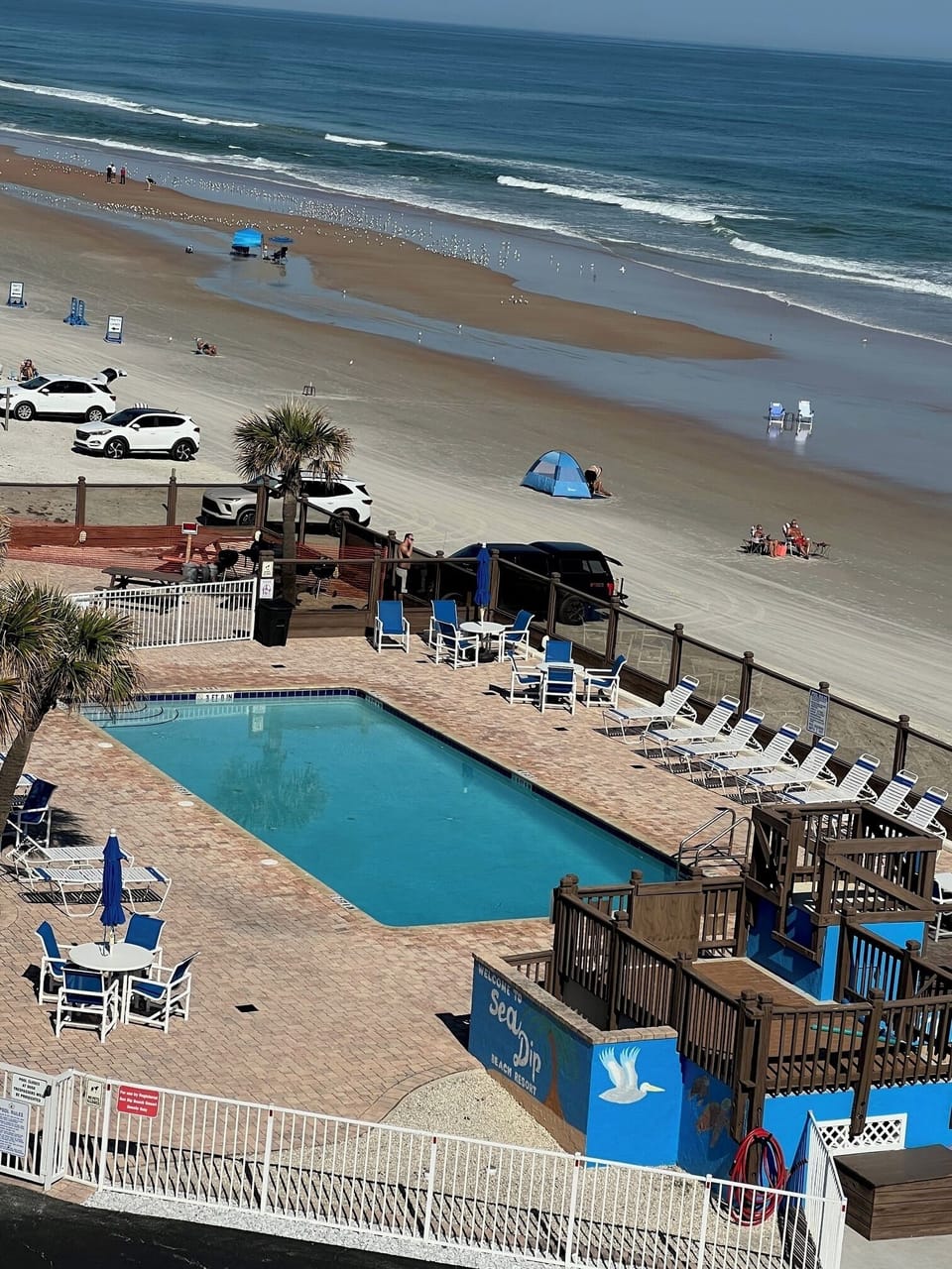 Beautiful pool on oceanfront property. View from condos, private balcony.