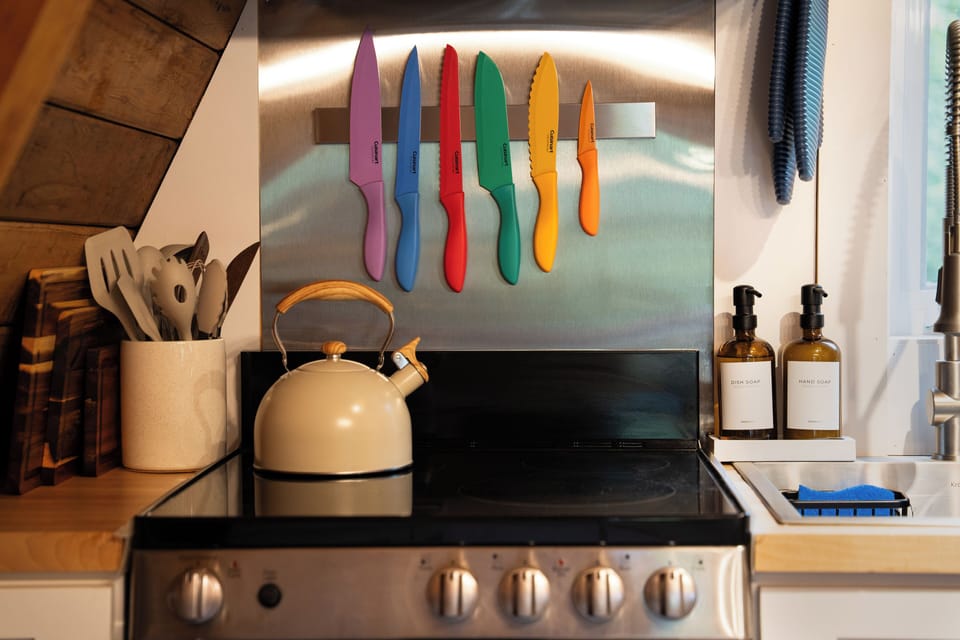 The kitchen is stocked with everything you need for a relaxing getaway.