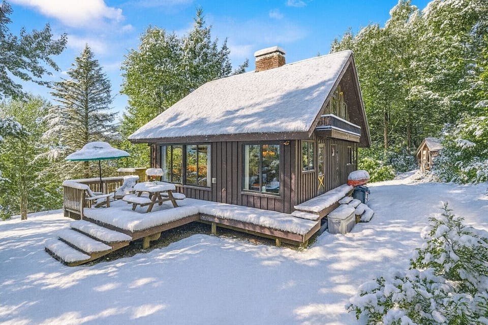Exterior view in winter with deck