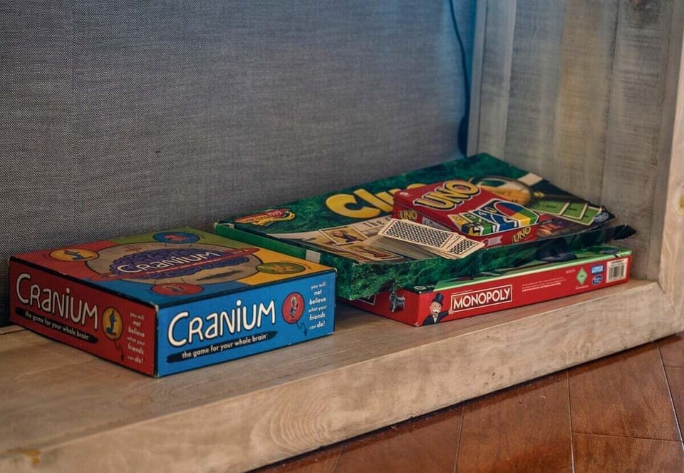 Family game night made easy with classic board games provided.