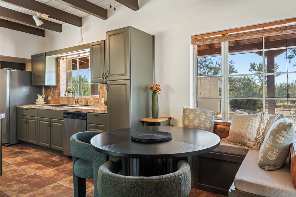 The breakfast nook is generous in size.