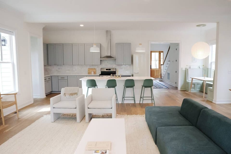 The kitchen, breakfast nook and living areas flow together seamlessly.